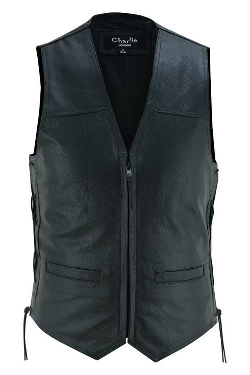 NEXO Charlie Leather Waistcoat/Vest Blk