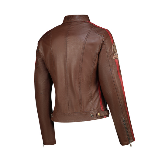 NEXO Ladies Café Racer Leather Jacket - LIGHT BROWN