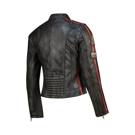 NEXO Ladies Café Racer Leather Jacket - BROWN WAX