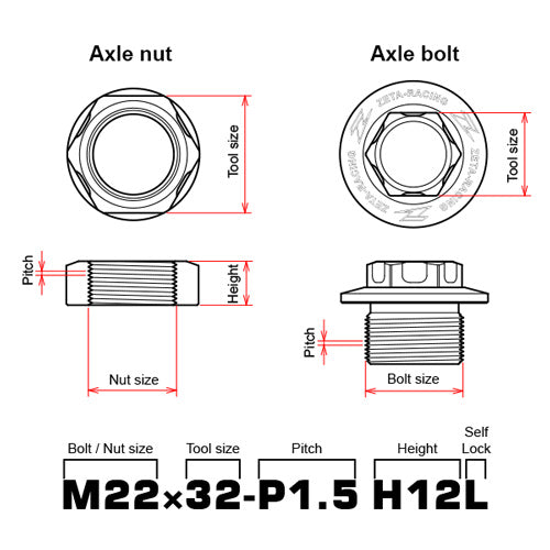 Zeta Axle Nut M20x30 - P1.5 H13 Blue
