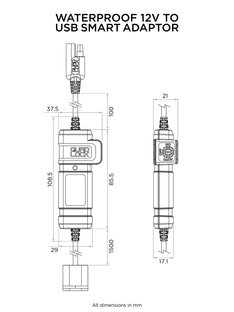 Quad Lock 360 Accessory - Waterproof 12V To USB Smart Adaptor