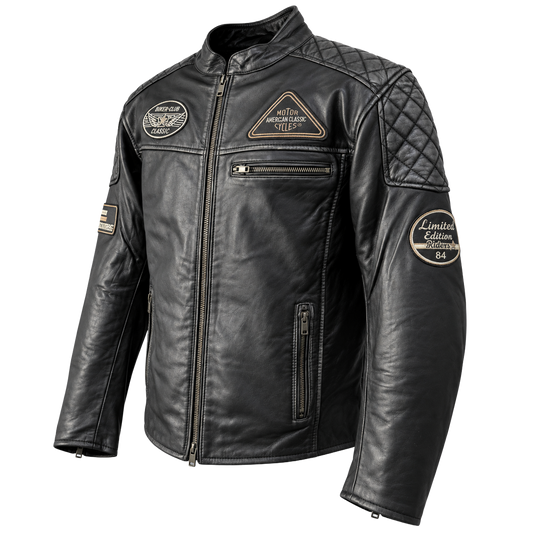 NEXO Café Racer Leather Jacket - Black