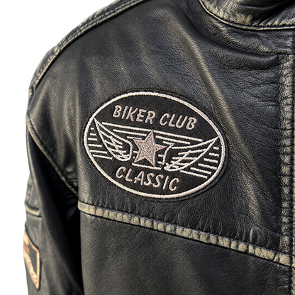 NEXO Café Racer Leather Jacket - Black