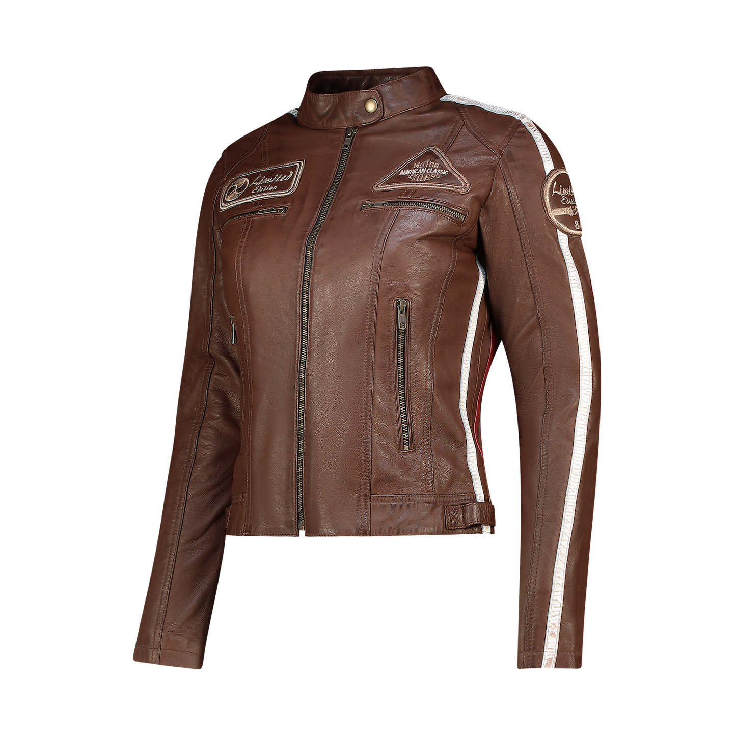 NEXO Ladies Café Racer Leather Jacket - LIGHT BROWN
