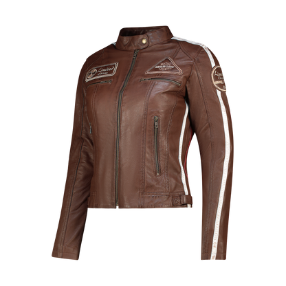 NEXO Ladies Café Racer Leather Jacket - LIGHT BROWN