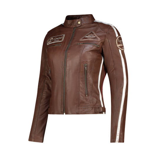NEXO Ladies Café Racer Leather Jacket - LIGHT BROWN
