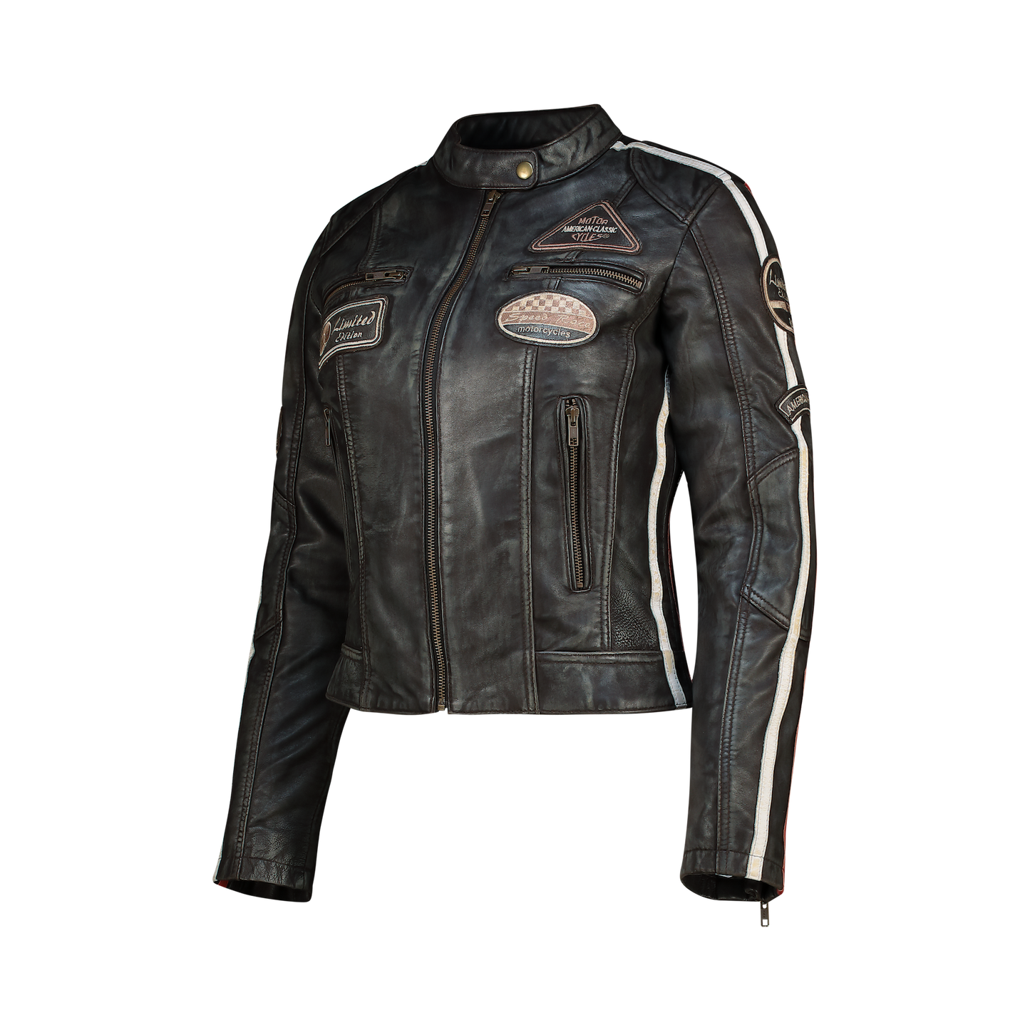 NEXO Ladies Café Racer Leather Jacket - BROWN WAX