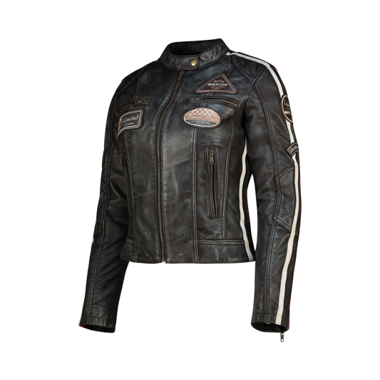 NEXO Ladies Café Racer Leather Jacket - BROWN WAX