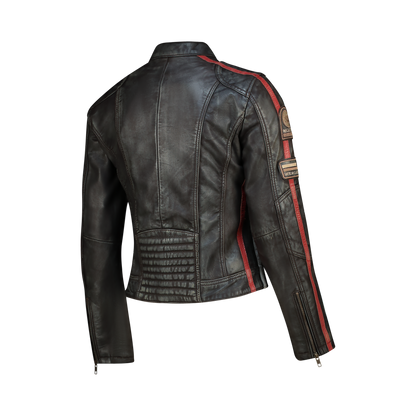 NEXO Ladies Café Racer Leather Jacket - BROWN WAX