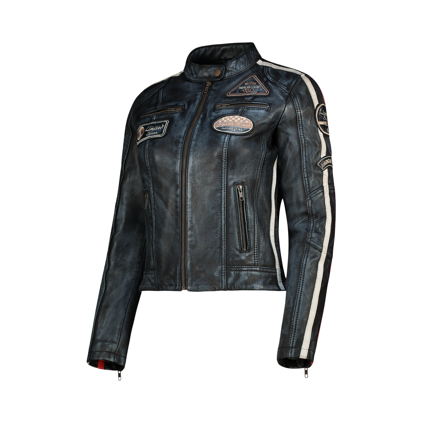 NEXO Ladies Café Racer Leather Jacket - Denim Wax