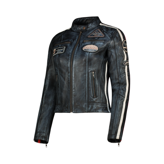 NEXO Ladies Café Racer Leather Jacket - Denim Wax