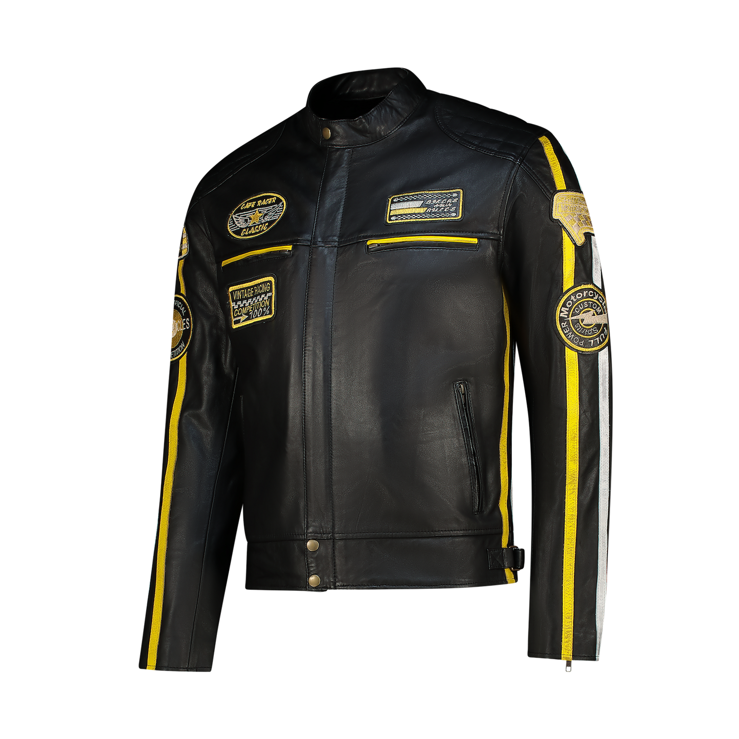 NEXO Café Racer Leather Jacket – Black/Yellow