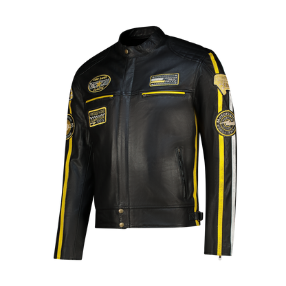 NEXO Café Racer Leather Jacket – Black/Yellow