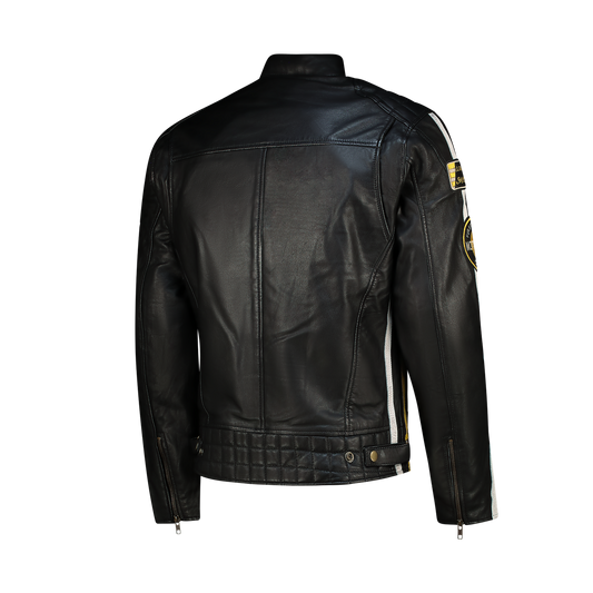 NEXO Café Racer Leather Jacket – Black/Yellow