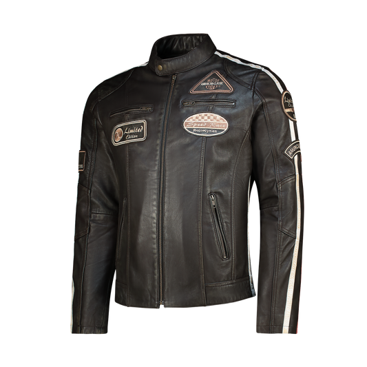 NEXO Café Racer Leather Jacket - Brown Wax