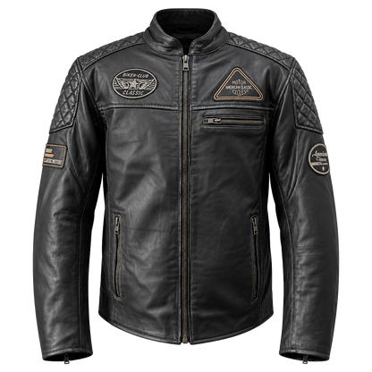 NEXO Café Racer Leather Jacket - Black