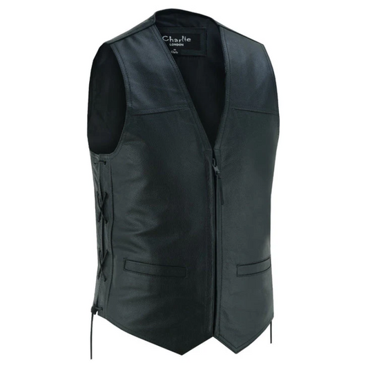 NEXO Charlie Leather Waistcoat/Vest Blk