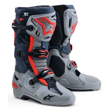 Alpinestars Tech 10 Enduro Boots Mid Gray/Dark Gray/Red Fluo