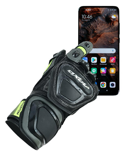 NEXO PHANTOM RACING LEATHER GLOVE - BLACK HI VIS YELLOW